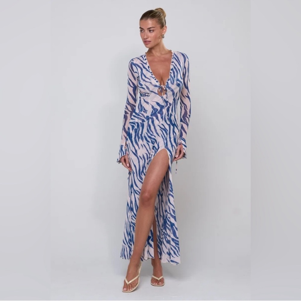 RESA Lennon Blue and White Long Sleeve Maxi Dress